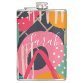 抽象芸術カラフル幾何学的モノグラム名デザイン フラスク (正面)