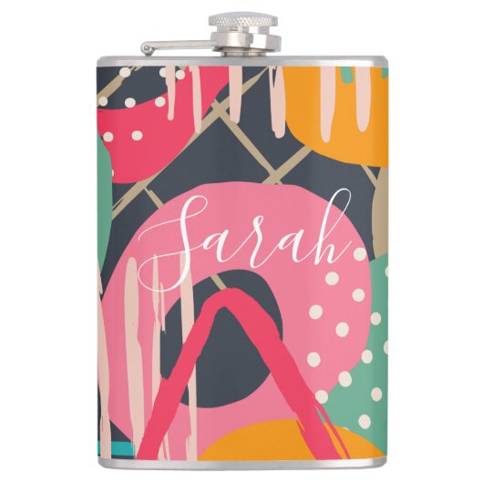 抽象芸術カラフル幾何学的モノグラム名デザイン フラスク (正面)