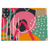 抽象芸術カラフル幾何学的モノグラム名デザイン ラージペーパーバッグ (正面)