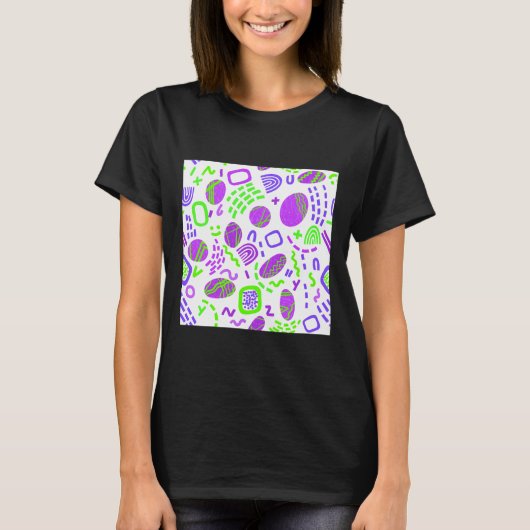 抽象芸術カラフル幾何渦巻形のパターン Tシャツ (正面)