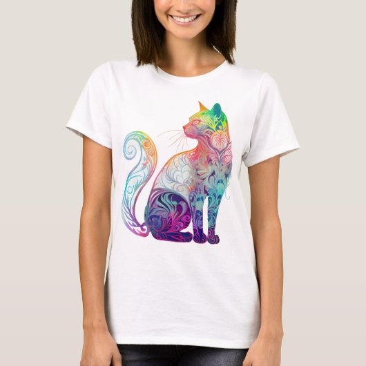 抽象芸術カラフル座り猫 Tシャツ (正面)