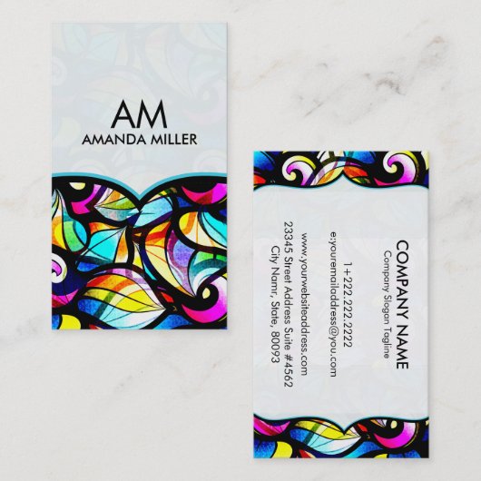 抽象芸術カラフル旋回ステンドグラステンプレート2 名刺 (正面/裏面)