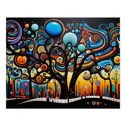 抽象芸術カラフル旋回ツリーの風景自然 ポスター (正面)