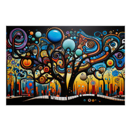 抽象芸術カラフル旋回ツリーの風景自然 ポスター