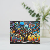 抽象芸術カラフル旋回ツリーの風景自然 ポストカード (スタンド正面)