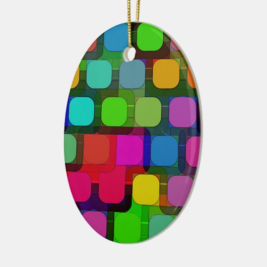 抽象芸術カラフル正方形パターン セラミックオーナメント (左)