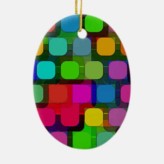 抽象芸術カラフル正方形パターン セラミックオーナメント (裏面)