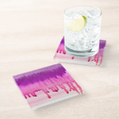 抽象芸術カラフル水彩ピンクマゼンタデザイン ガラスコースター (アングル)