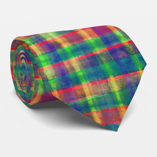 抽象芸術カラフル水彩格子模様 ネクタイ (ロール)