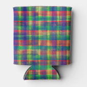 抽象芸術カラフル水彩格子模様 缶クーラー (正面)