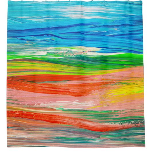 抽象芸術カラフル水彩画 シャワーカーテン (正面)