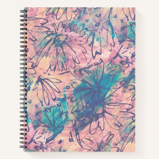 抽象芸術カラフル水彩花模様 ノートブック (正面)