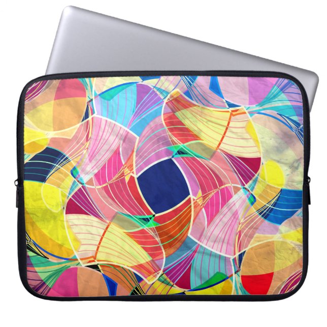 抽象芸術カラフル水色、ファンタスティック背景 ラップトップスリーブ (正面)