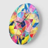抽象芸術カラフル水色、ファンタスティック背景 ラージ壁時計 (傾斜)