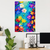 抽象芸術カラフル油彩画春の花 ポスター (ホームオフィス)