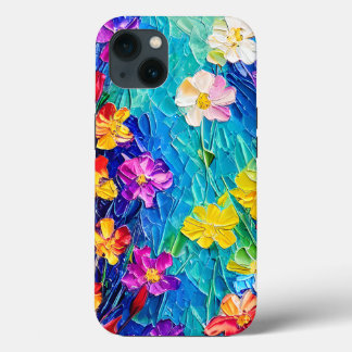 抽象芸術カラフル油彩画春の花 iPhone 13ケース