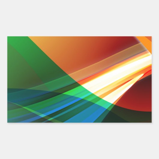 抽象芸術カラフル波 長方形シール (正面)