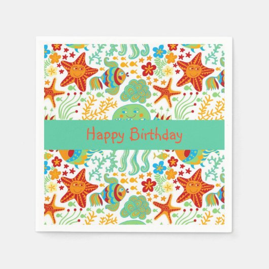 抽象芸術カラフル海獣マンガスタイル スタンダードカクテルナプキン (正面)