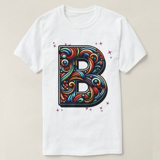抽象芸術カラフル渦巻文字「B」 Tシャツ (デザイン正面)