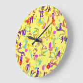 抽象芸術カラフル紙吹雪が黄色の上にトス ラージ壁時計 (傾斜)