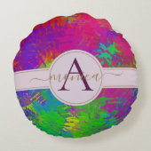 抽象芸術カラフル絞り染めパターンモノグラム名 ラウンドクッション (裏面)