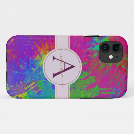 抽象芸術カラフル絞り染めモノグラム名 Case-Mate iPhoneケース (裏面(横))