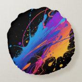 抽象芸術カラフル絵を描（ばちゃばちゃ）跳ねる背景 ラウンドクッション (裏面)