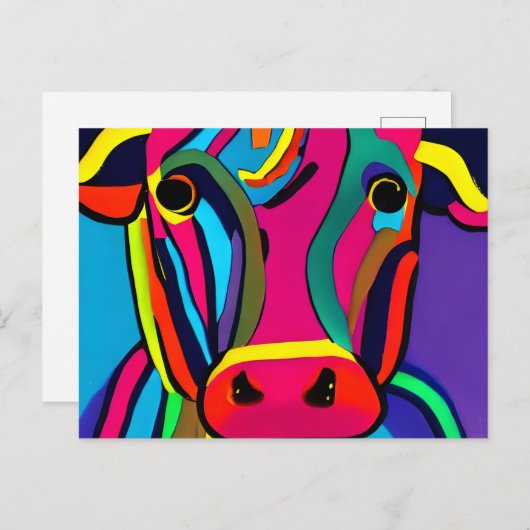 抽象芸術カラフル絵画牛 ポストカード (正面/裏面)
