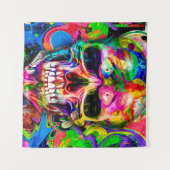 抽象芸術カラフル背景(カラフル頭蓋骨) タペストリー (正面(横))