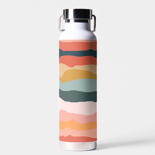 抽象芸術カラフル自然コーラルストライプパターン ウォーターボトル (正面)
