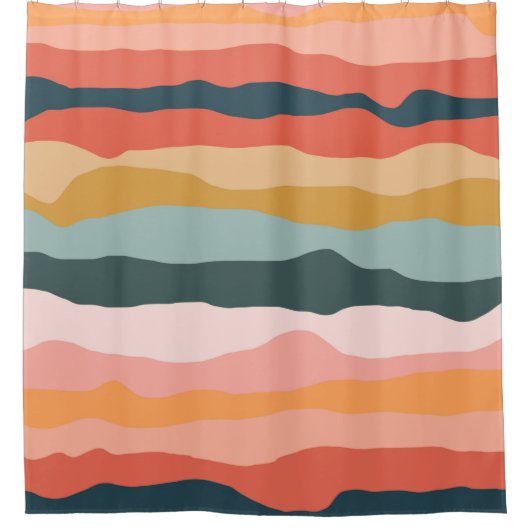 抽象芸術カラフル自然コーラルストライプパターン シャワーカーテン (正面)