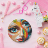 抽象芸術カラフル色彩の鮮やか顔 ペーパープレート (パーティー)