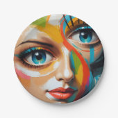 抽象芸術カラフル色彩の鮮やか顔 ペーパープレート (正面)