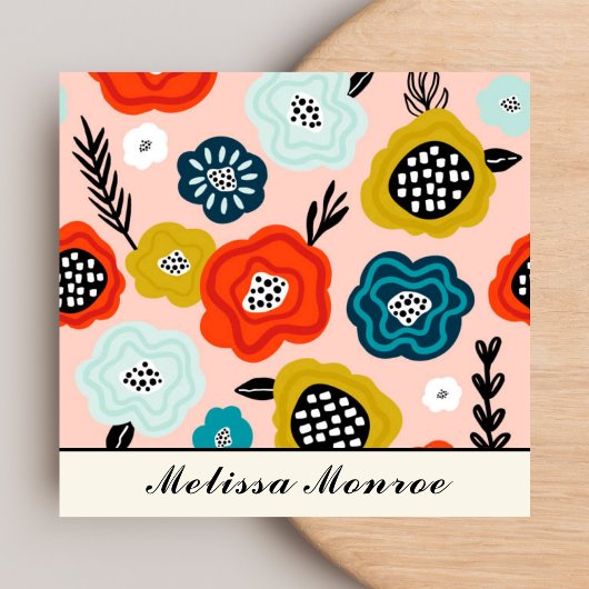 抽象芸術カラフル花タイポグラフィ スクエア名刺