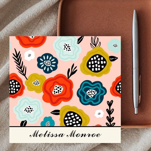 抽象芸術カラフル花タイポグラフィ スクエア名刺