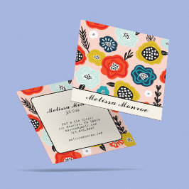 抽象芸術カラフル花タイポグラフィ スクエア名刺