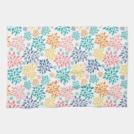 抽象芸術カラフル花模様 キッチンタオル