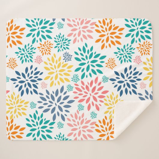 抽象芸術カラフル花模様 シェルパブランケット (正面(横))