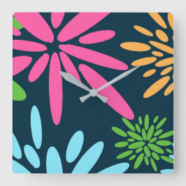 抽象芸術カラフル花火花壁時計 スクエア壁時計