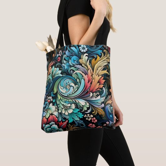 抽象芸術カラフル花 トートバッグ (クローズアップ)
