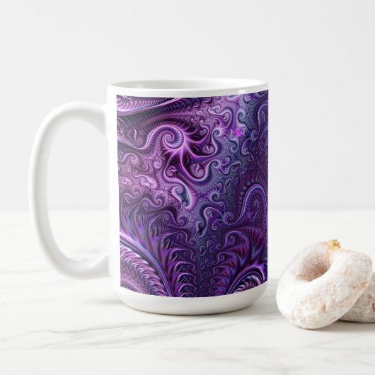抽象芸術カラフル薄紫とバイオレット緩和曲線パターン コーヒーマグカップ (ドーナツ)