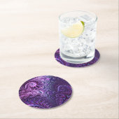 抽象芸術カラフル薄紫とバイオレット緩和曲線パターン ラウンドペーパーコースター (インサイチュ)