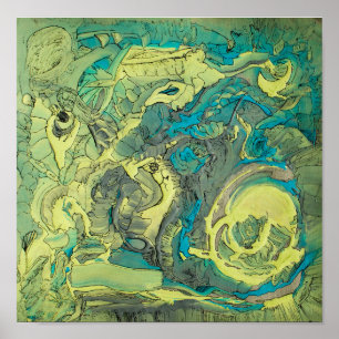 抽象芸術カラフル表現主義アートグリーンアーカイブ ポスター