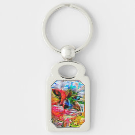 抽象芸術カラフル表現主義キャットアートプリント» キーホルダー