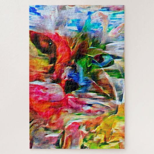 抽象芸術カラフル表現主義キャットアートプリント» ジグソーパズル (縦)