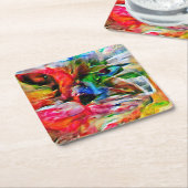 抽象芸術カラフル表現主義キャットアートプリント» スクエアペーパーコースター (アングル)