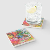 抽象芸術カラフル表現主義キャットアートプリント» ストーンコースター (横)