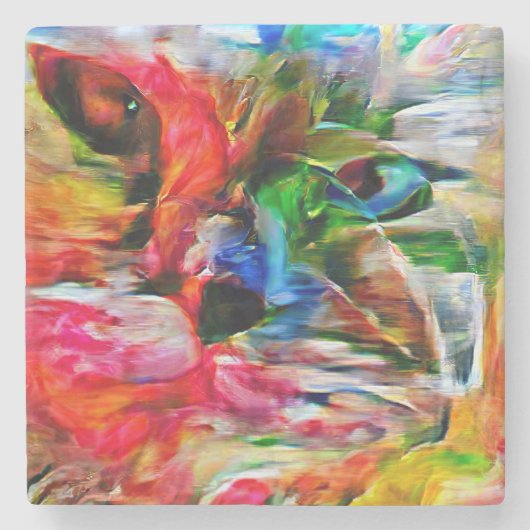 抽象芸術カラフル表現主義キャットアートプリント» ストーンコースター (正面)