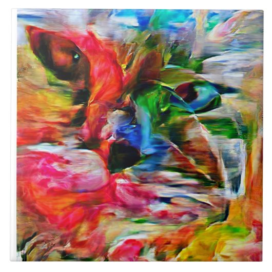 抽象芸術カラフル表現主義キャットアートプリント» タイル (正面)