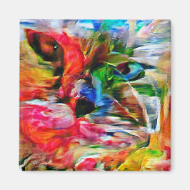 抽象芸術カラフル表現主義キャットアートプリント» マグネット